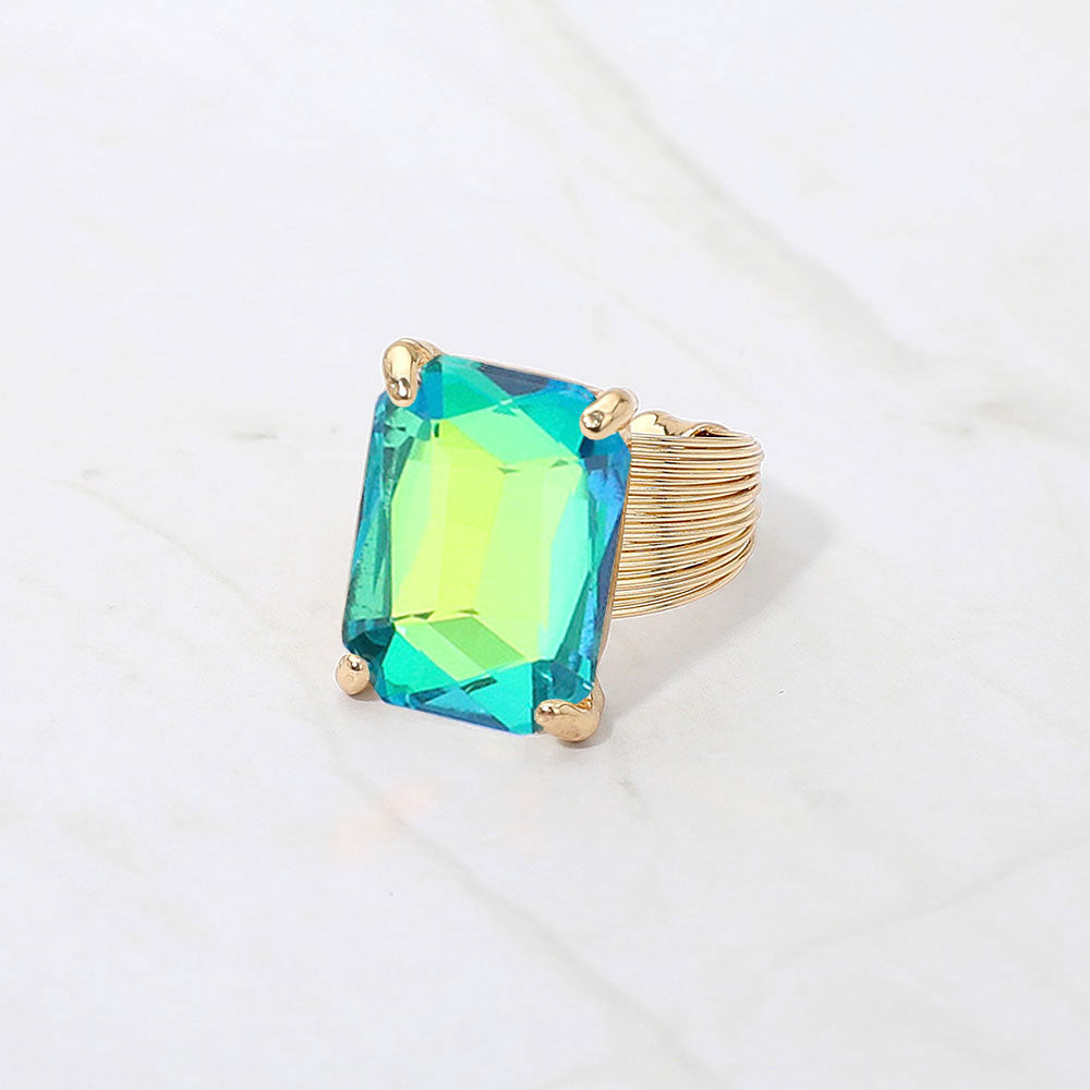 Women's Emerald Cut Stone Adjustable Ring
