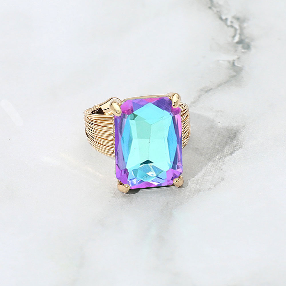 Women's Emerald Cut Stone Adjustable Ring