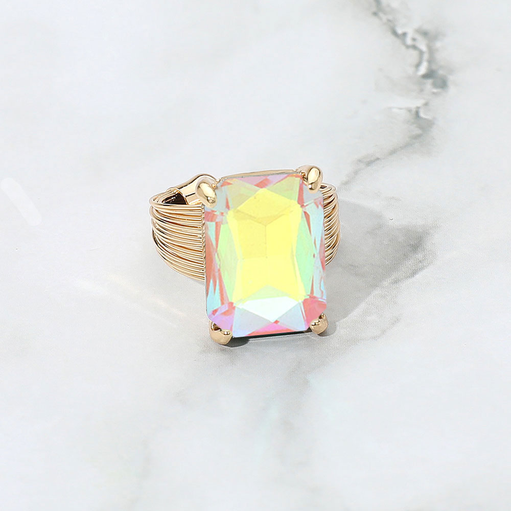 Women's Emerald Cut Stone Adjustable Ring