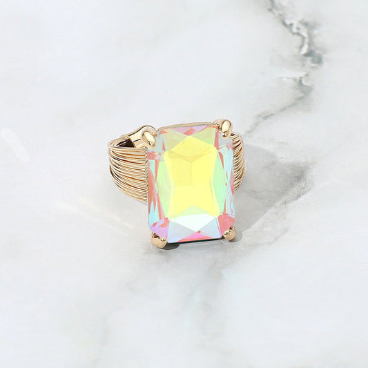 Women's Emerald Cut Stone Adjustable Ring