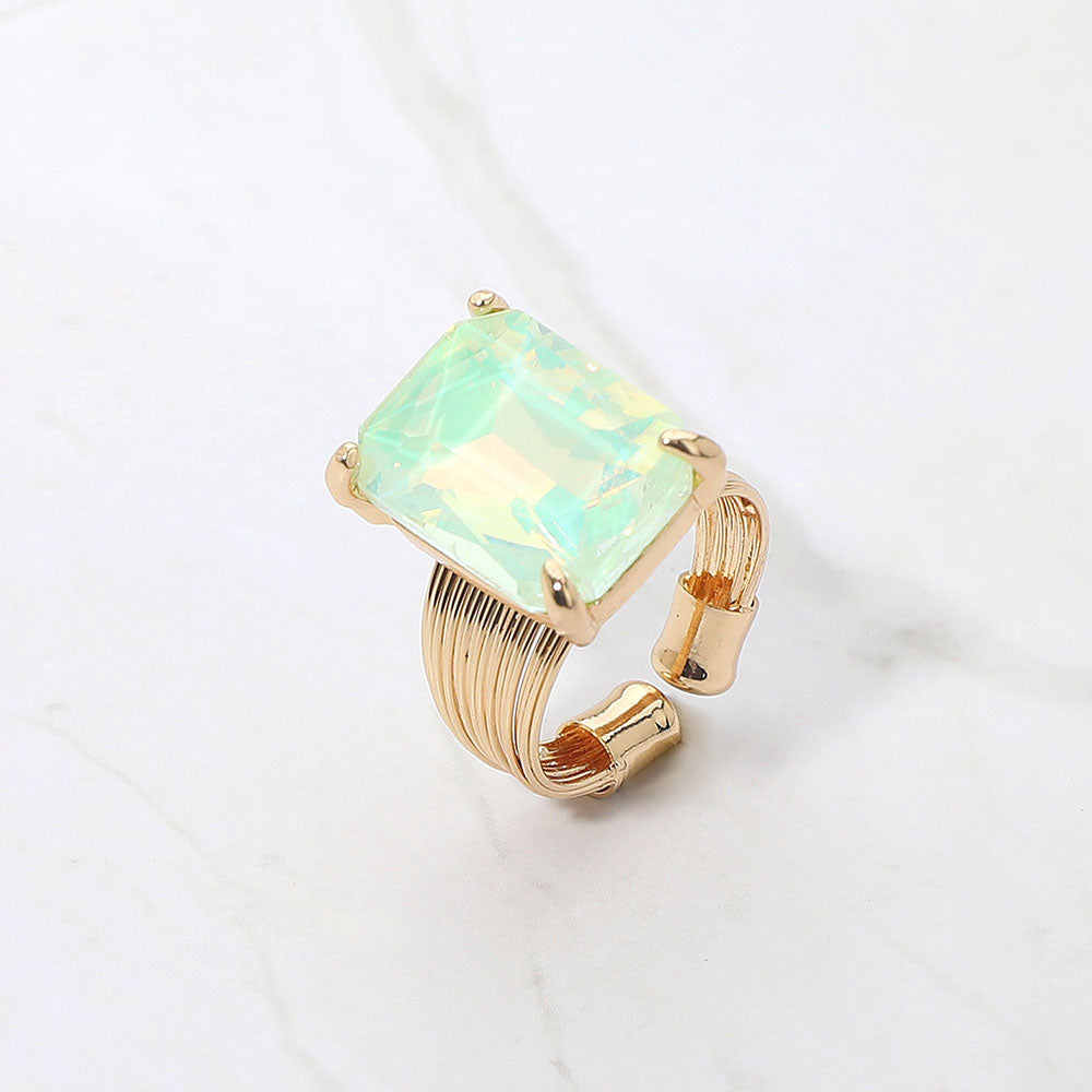 Women's Emerald Cut Stone Adjustable Ring