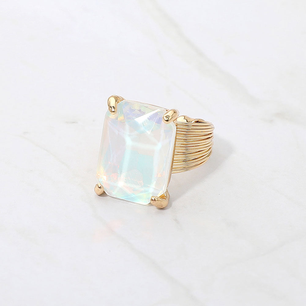 Women's Emerald Cut Stone Adjustable Ring