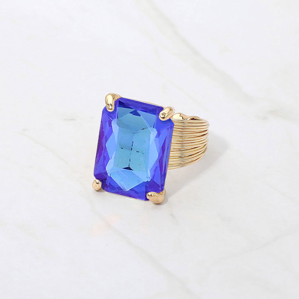 Women's Emerald Cut Stone Adjustable Ring