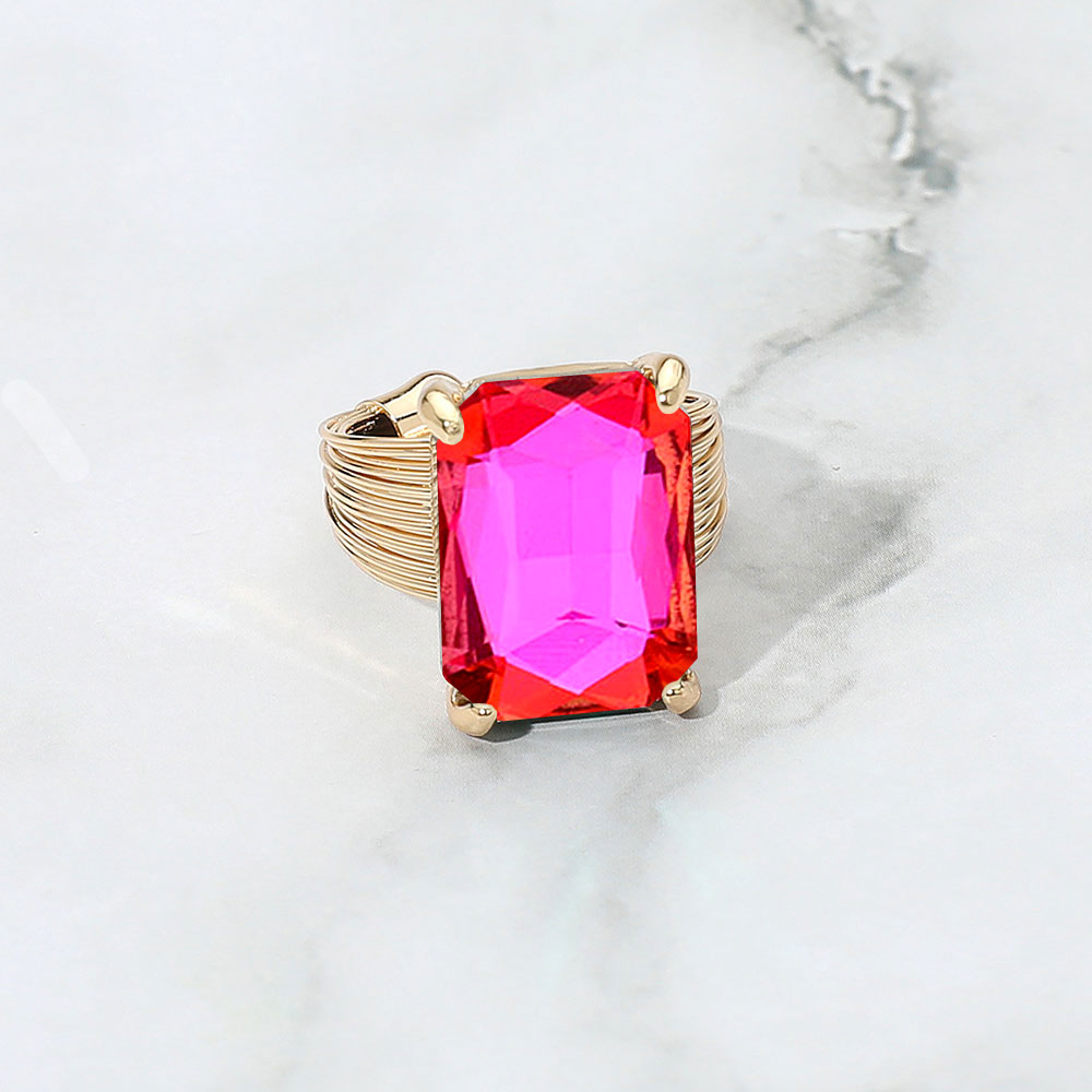 Women's Emerald Cut Stone Adjustable Ring