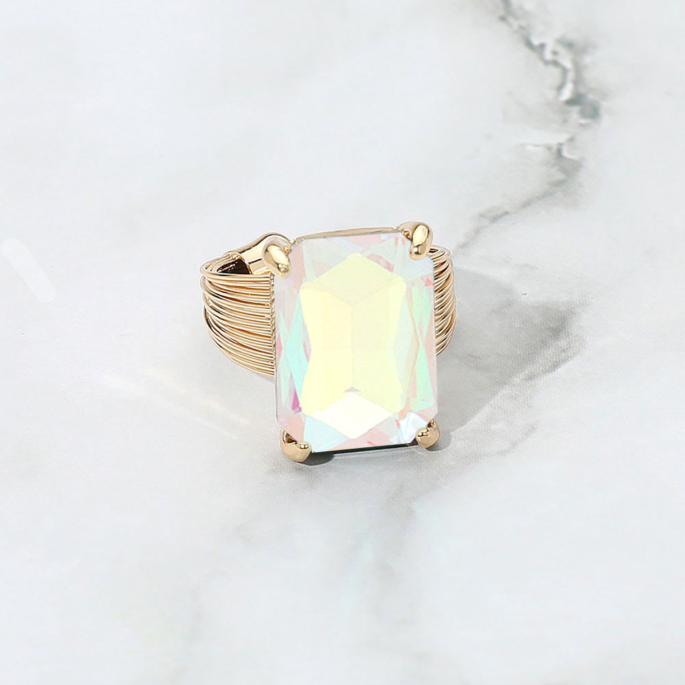 Women's Emerald Cut Stone Adjustable Ring