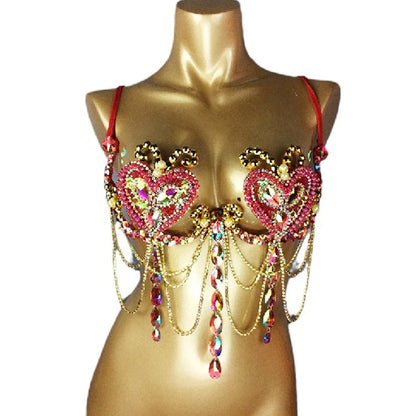 The Stardust Prism Sirena – Deluxe Rainbow Rhinestone Samba Carnival Wire Bra