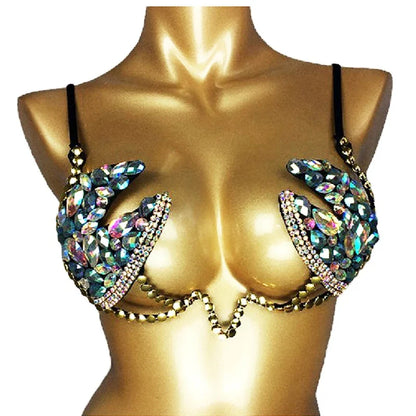 The Stardust Prism Sirena – Deluxe Rainbow Stone Samba Carnival Wire Bra