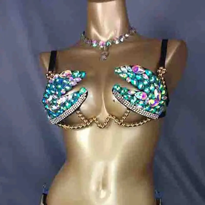 The Stardust Prism Sirena – Deluxe Rainbow Stone Samba Carnival Wire Bra