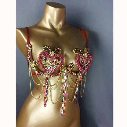 The Stardust Prism Sirena – Deluxe Rainbow Rhinestone Samba Carnival Wire Bra