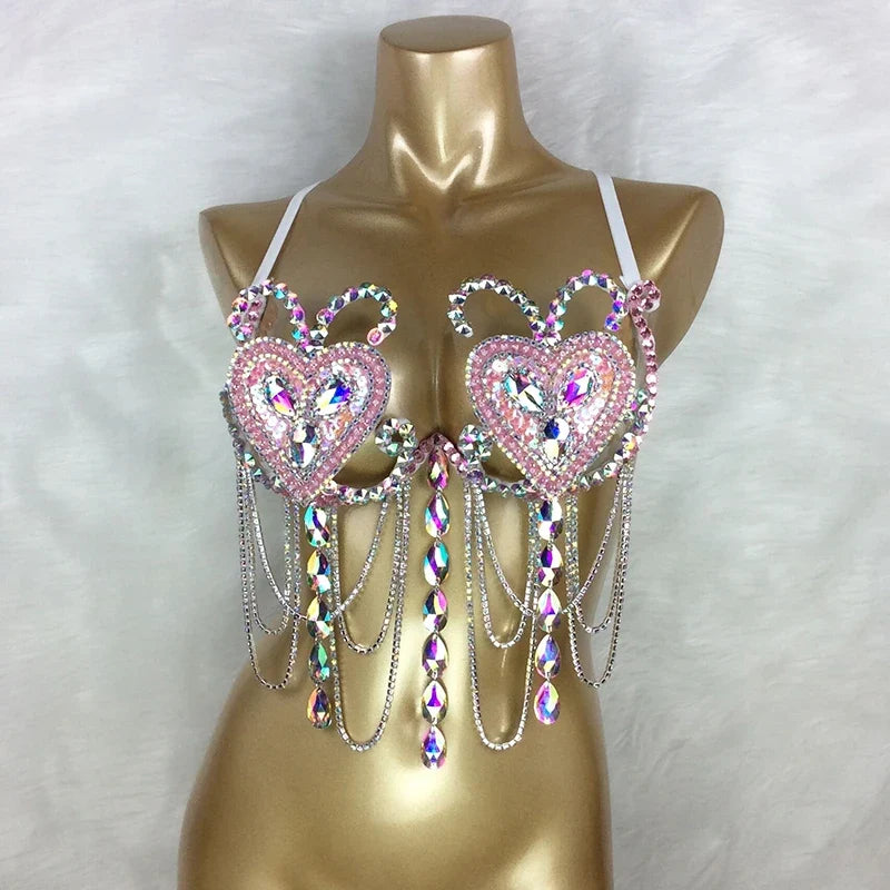 The Stardust Prism Sirena – Deluxe Rainbow Rhinestone Samba Carnival Wire Bra