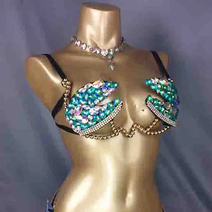 The Stardust Prism Sirena – Deluxe Rainbow Stone Samba Carnival Wire Bra