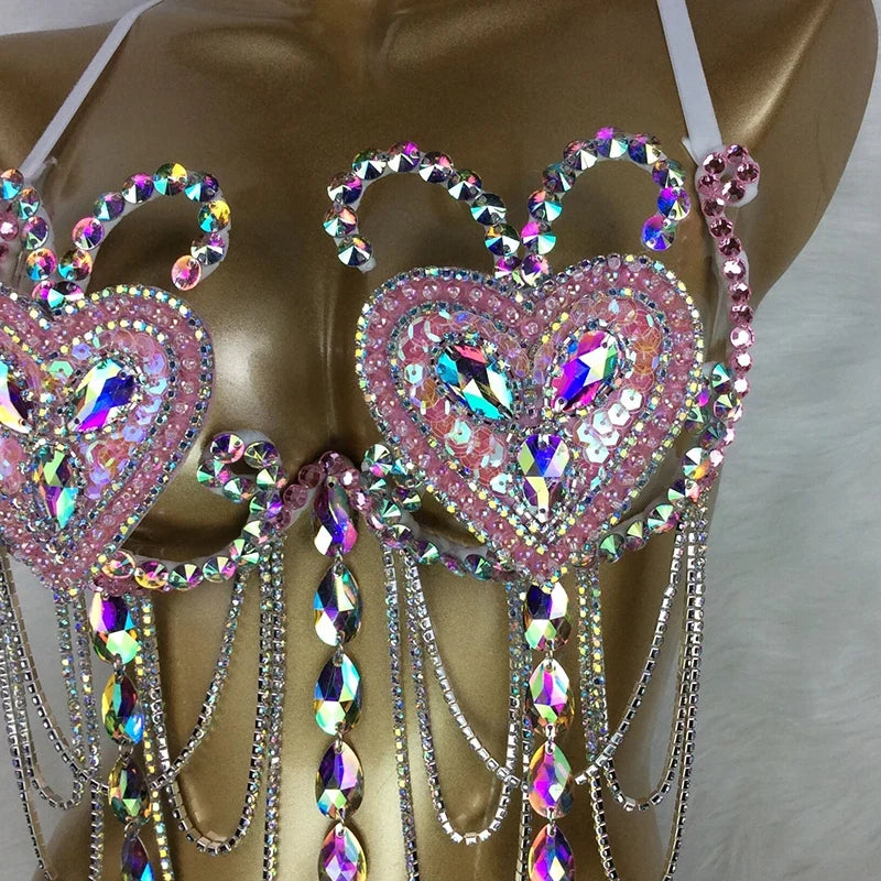The Stardust Prism Sirena – Deluxe Rainbow Rhinestone Samba Carnival Wire Bra