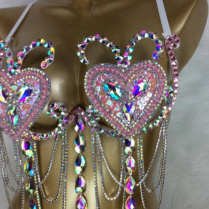 The Stardust Prism Sirena – Deluxe Rainbow Rhinestone Samba Carnival Wire Bra