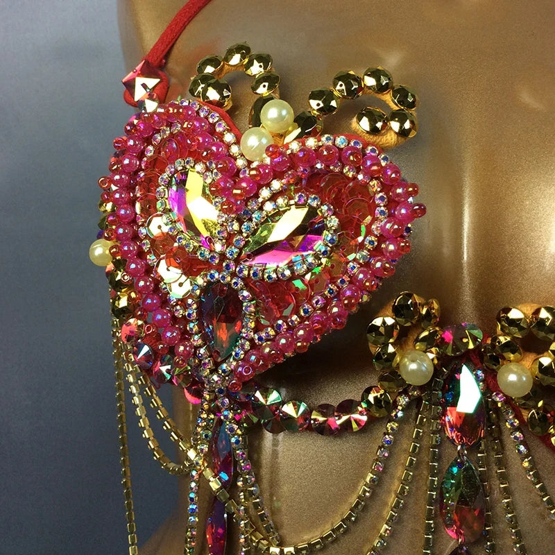 The Stardust Prism Sirena – Deluxe Rainbow Rhinestone Samba Carnival Wire Bra