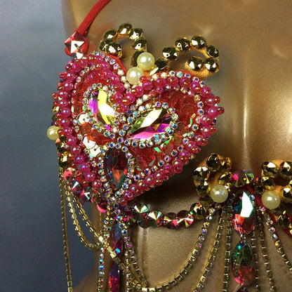 The Stardust Prism Sirena – Deluxe Rainbow Rhinestone Samba Carnival Wire Bra
