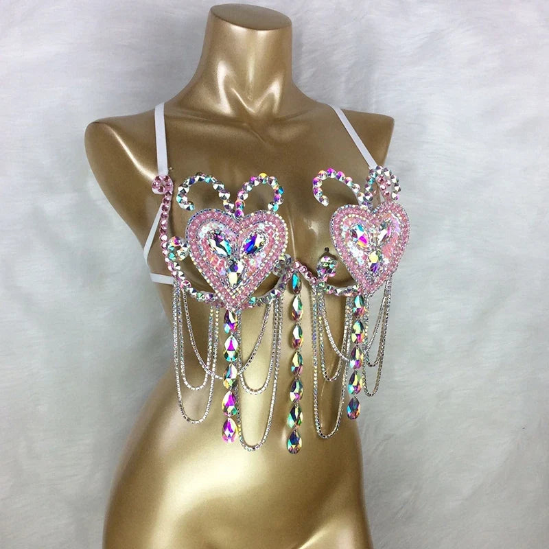The Stardust Prism Sirena – Deluxe Rainbow Rhinestone Samba Carnival Wire Bra