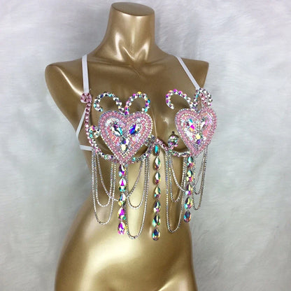 The Stardust Prism Sirena – Deluxe Rainbow Rhinestone Samba Carnival Wire Bra