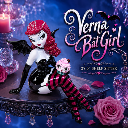 Verna Bat Girl 27.5" Shelf Sitter w/ Cupcake | Miss Fluff December Diamonds
