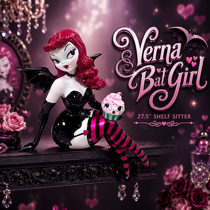Verna Bat Girl 27.5" Shelf Sitter w/ Cupcake | Miss Fluff December Diamonds