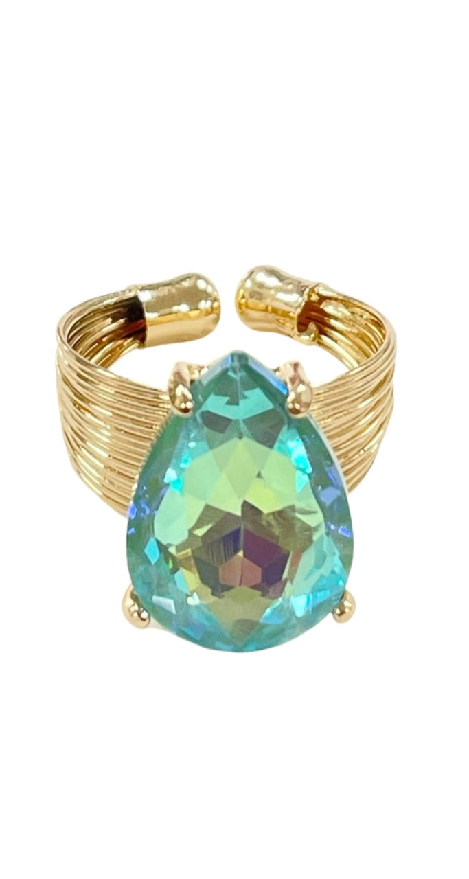 Faceted teardrop rhinestone adjustable ring - LC