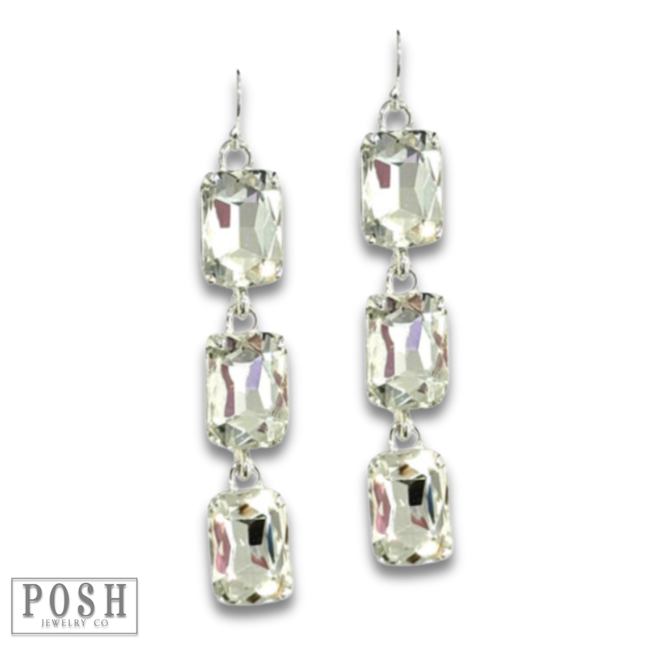 Rectangle rhinestone drop earring - LC