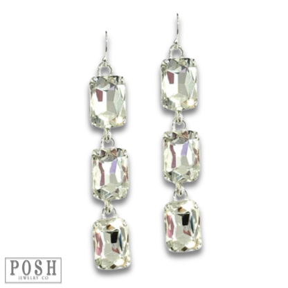 Rectangle rhinestone drop earring - LC