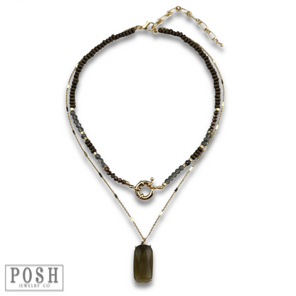 Necklace with large glass pendant - LC