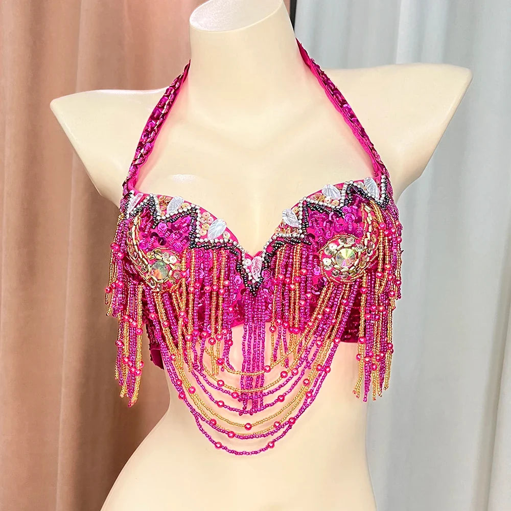 The Stardust Prism Sirena – Deluxe Beaded & Sequined Belly Dance Bra Top