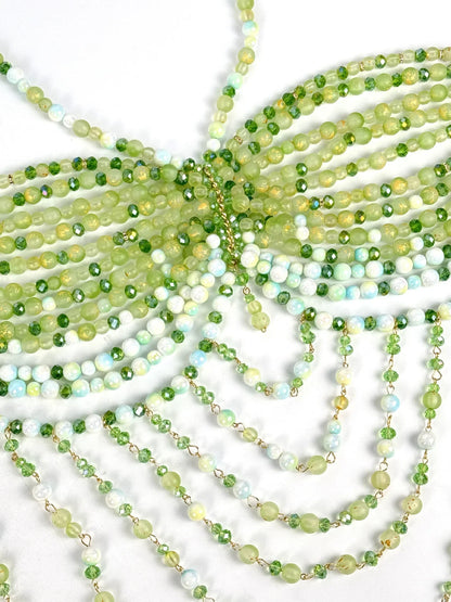 The Stardust Emerald Goddess – Handmade Green Rhinestone & Beaded Tassel Body Chain Halter Top