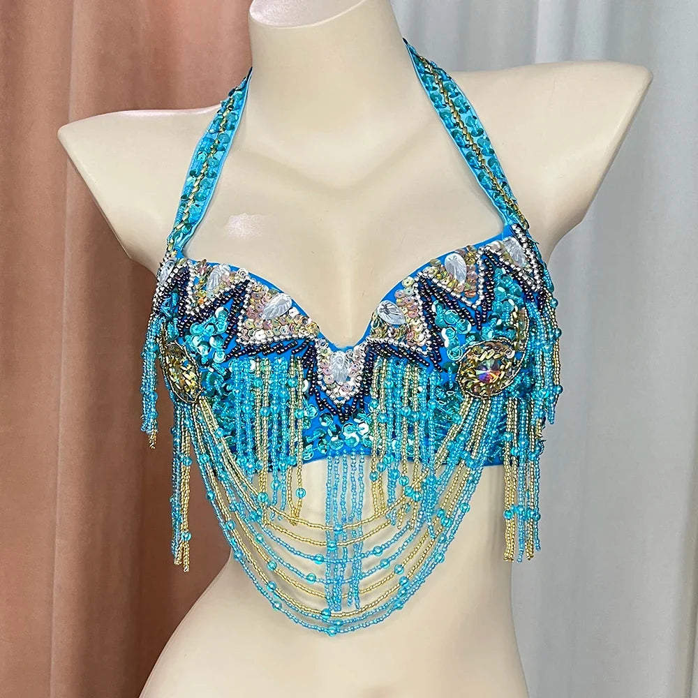 The Stardust Prism Sirena – Deluxe Beaded & Sequined Belly Dance Bra Top