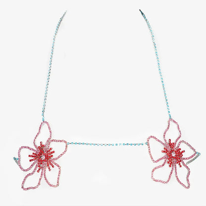 Bohemian Flower Crystal Chest Chain Bra – Luxury Rhinestone Body Harness & Exotic Lingerie for Music Festivals, Raves & Clubwear