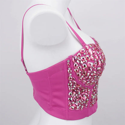 The Stardust Prism Siren – Glitter Crystal Bustier Corset Crop Top