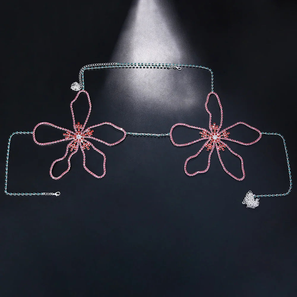 Bohemian Flower Crystal Chest Chain Bra – Luxury Rhinestone Body Harness & Exotic Lingerie for Music Festivals, Raves & Clubwear