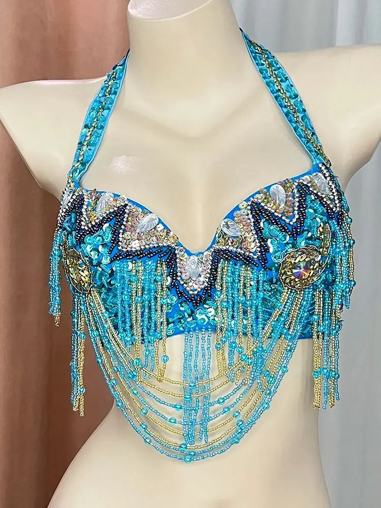 The Stardust Prism Sirena – Deluxe Beaded & Sequined Belly Dance Bra Top