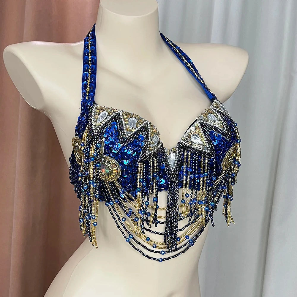 The Stardust Prism Sirena – Deluxe Beaded & Sequined Belly Dance Bra Top