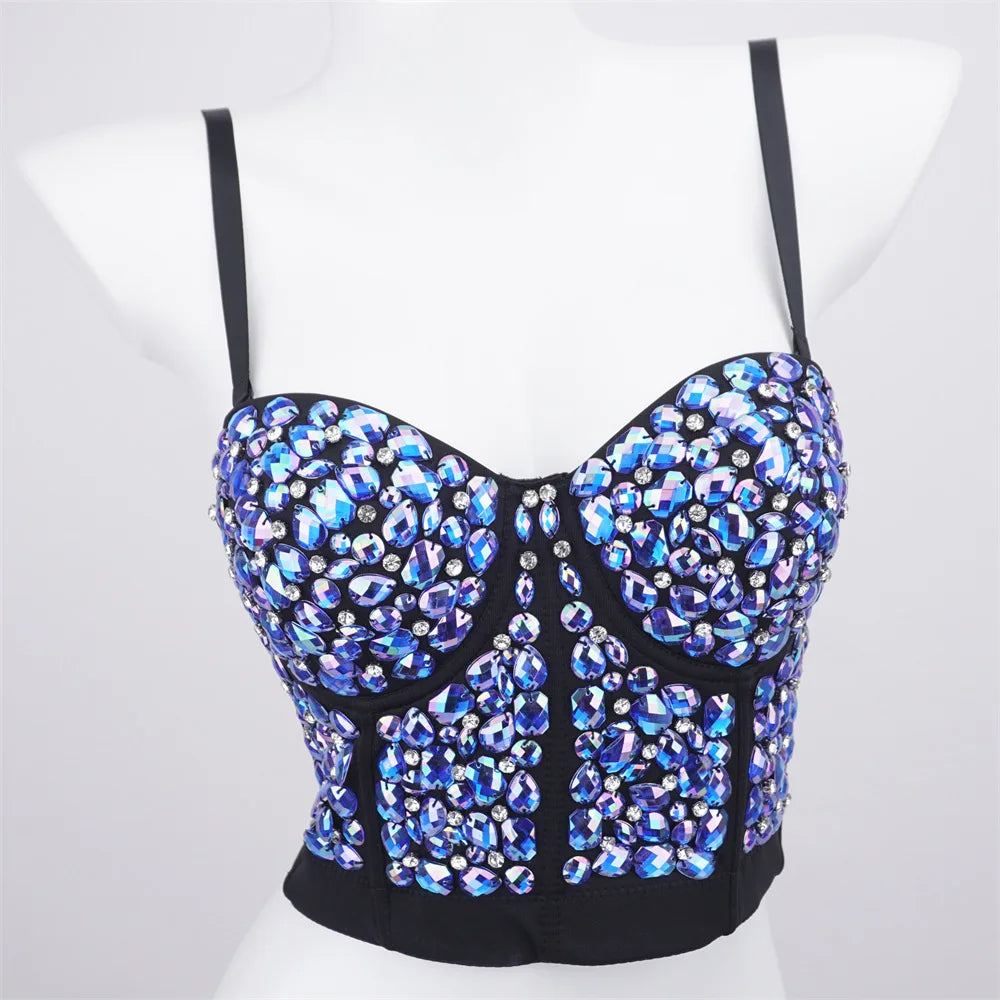 The Stardust Prism Siren – Glitter Crystal Bustier Corset Crop Top