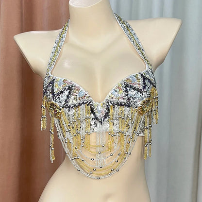 The Stardust Prism Sirena – Deluxe Beaded & Sequined Belly Dance Bra Top