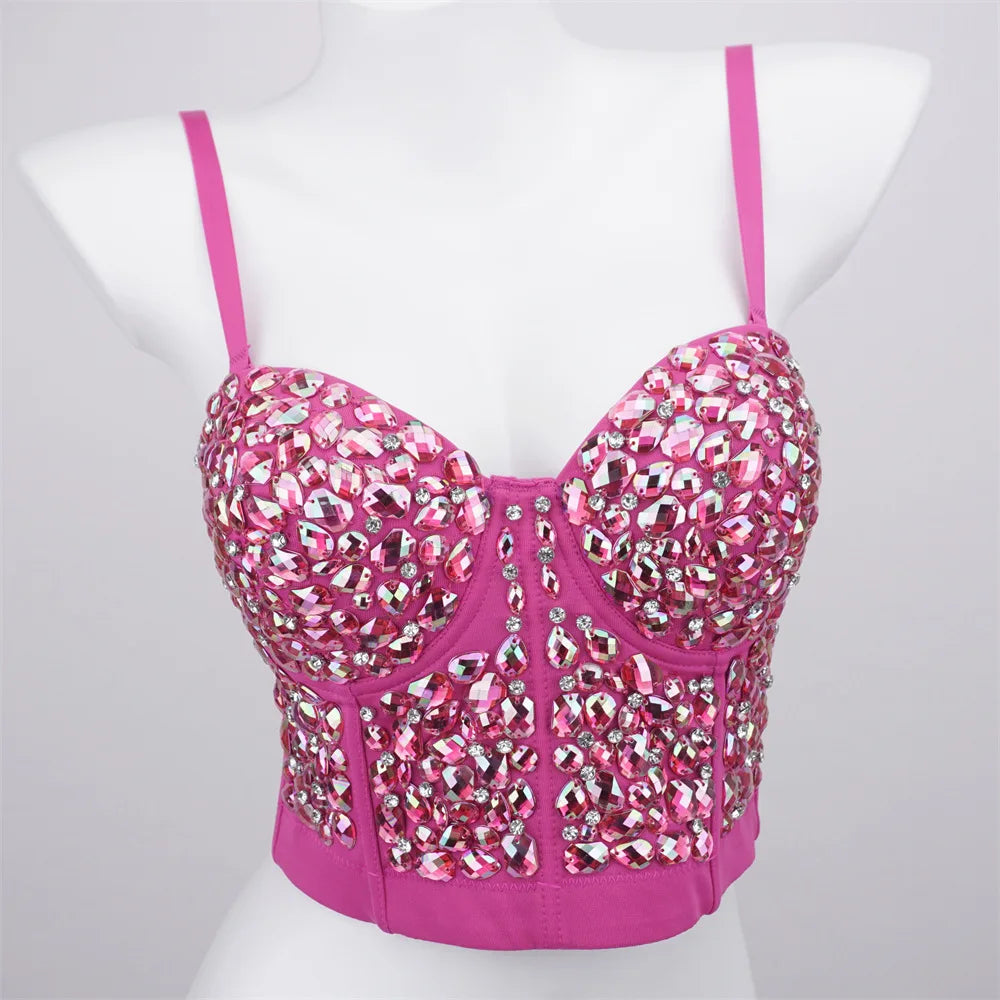 The Stardust Prism Siren – Glitter Crystal Bustier Corset Crop Top