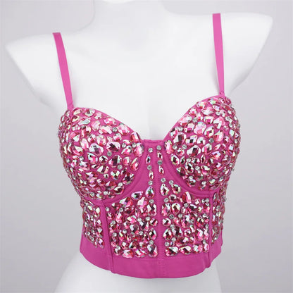 The Stardust Prism Siren – Glitter Crystal Bustier Corset Crop Top