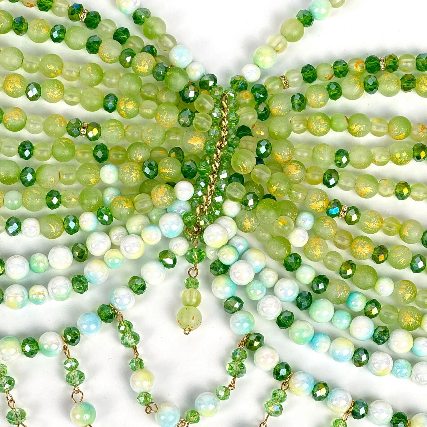 The Stardust Emerald Goddess – Handmade Green Rhinestone & Beaded Tassel Body Chain Halter Top