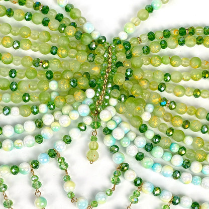 The Stardust Emerald Goddess – Handmade Green Rhinestone & Beaded Tassel Body Chain Halter Top