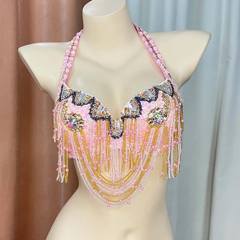 The Stardust Prism Sirena – Deluxe Beaded & Sequined Belly Dance Bra Top