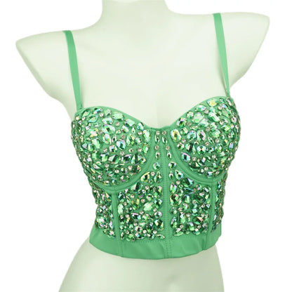 The Stardust Prism Siren – Glitter Crystal Bustier Corset Crop Top