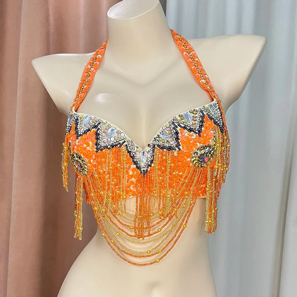 The Stardust Prism Sirena – Deluxe Beaded & Sequined Belly Dance Bra Top