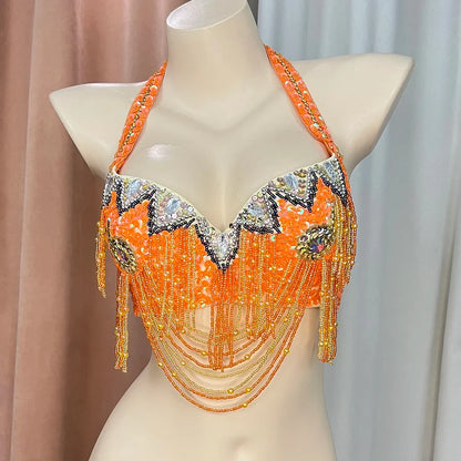 The Stardust Prism Sirena – Deluxe Beaded & Sequined Belly Dance Bra Top