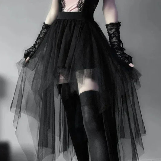 Casual Skirts Punk Sexy Net Yarn High-Waisted Irregular Skirt for Women Summer New European and American Gothic Style Versatile