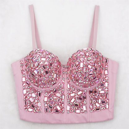The Stardust Prism Siren – Glitter Crystal Bustier Corset Crop Top