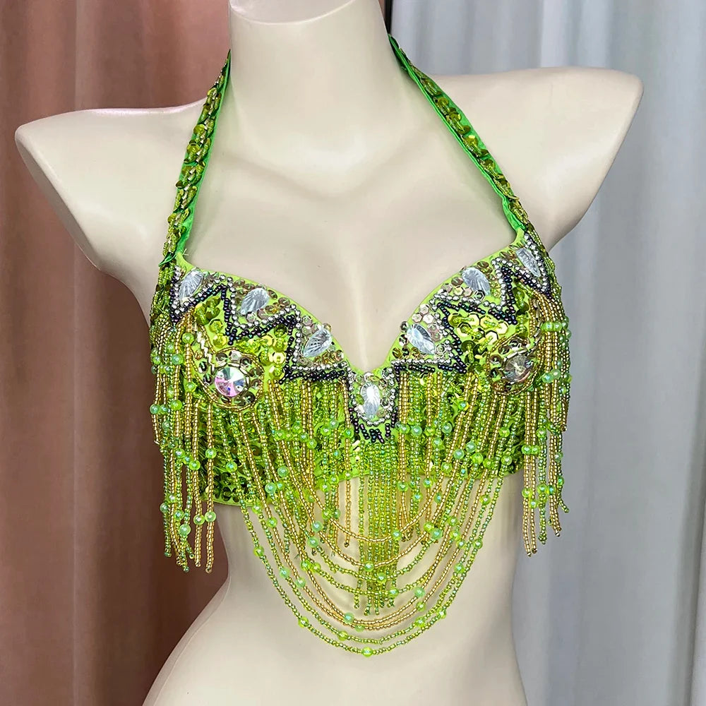 The Stardust Prism Sirena – Deluxe Beaded & Sequined Belly Dance Bra Top