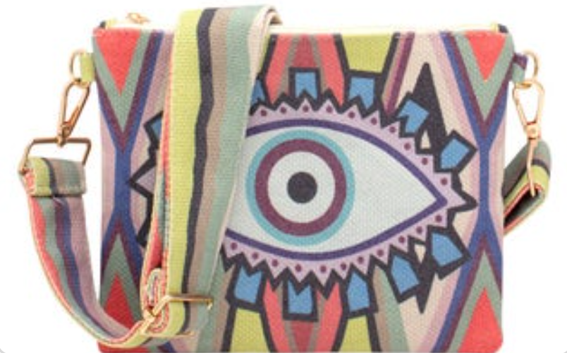 Evil Eye Print Zipper Crossbody Bag