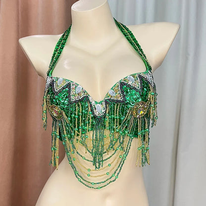 The Stardust Prism Sirena – Deluxe Beaded & Sequined Belly Dance Bra Top